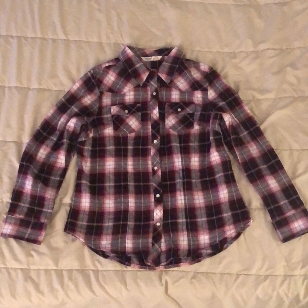 Long Sleeve Button-up Burgundy/Pink Flannel
